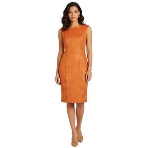 Frank Lyman Faux Suede Sleeveless V-Back Sheath Dress Orange Women's Size 8